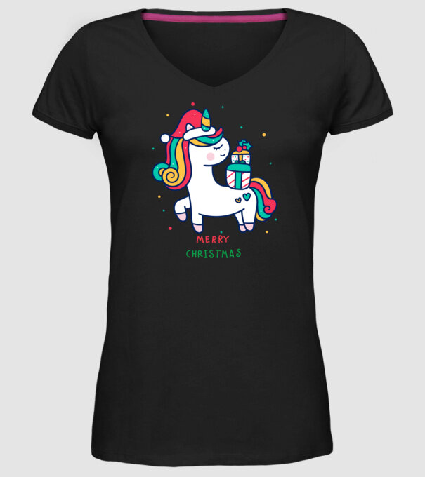 merry christmas unicorn model negru pe tricou