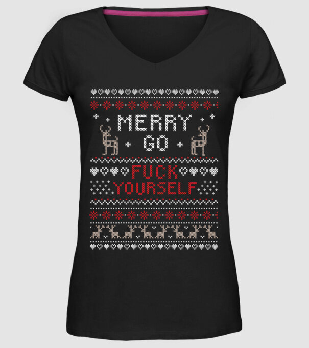 Merry go fuck yourself model negru pe tricou