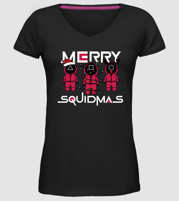 Merry squidmas model negru pe tricou