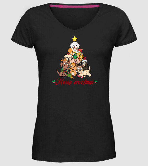 Merry woofmas model negru pe tricou