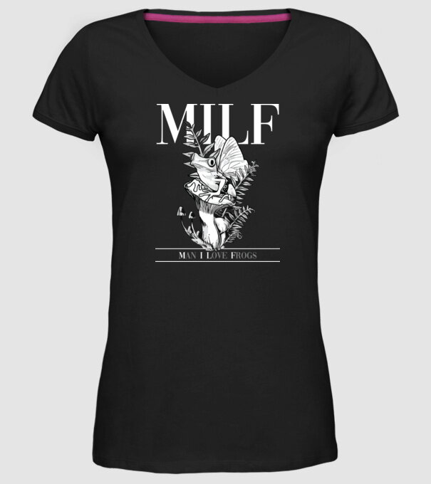 MILF man i love frogs model negru pe tricou