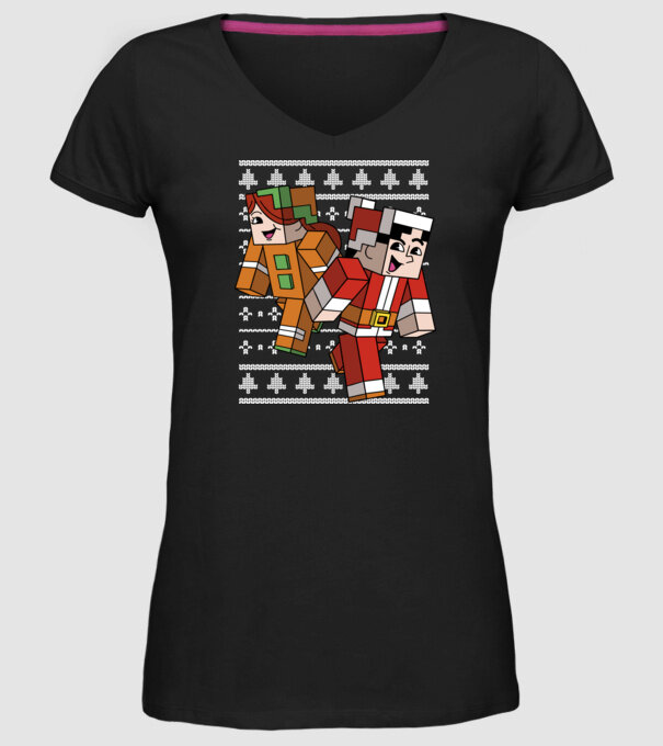 Minecraft christmas ugly sweater model negru pe tricou