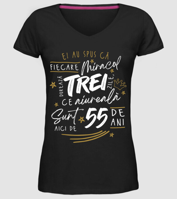 Miracol durează trei 55 de ani model negru pe tricou