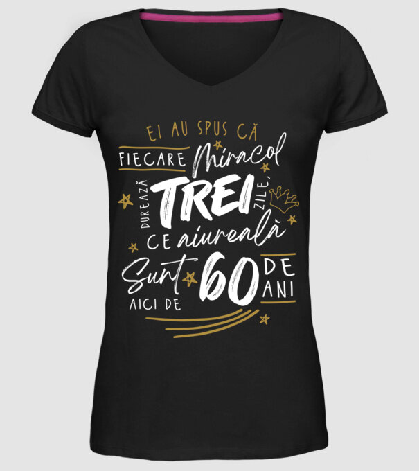 Miracol durează trei 60 de ani model negru pe tricou