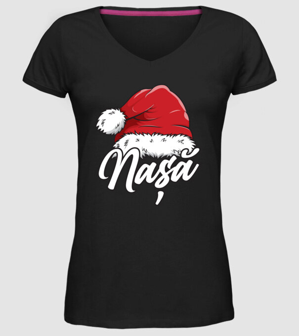 nașă Santa Hat model negru pe tricou