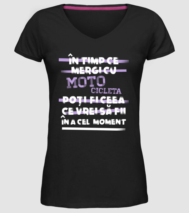 în timp ce mergi cu motocicleta poți fi ceea ce vrei să fii - în acel moment model negru pe tricou