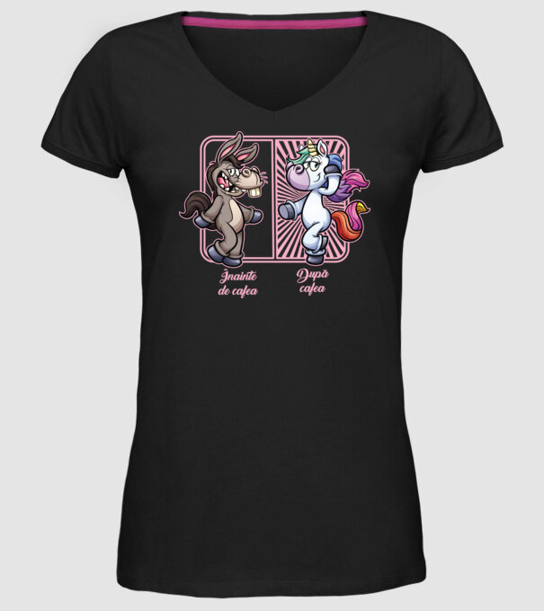 Înainte de cafea model negru pe tricou