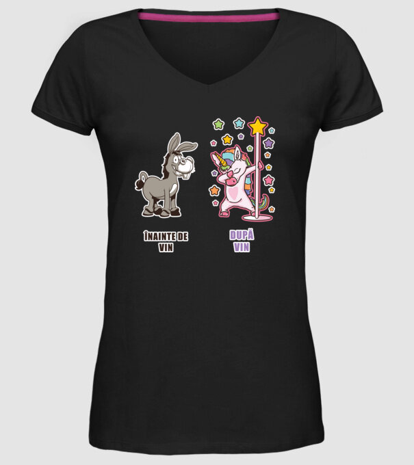Înainte de vin - După vin model negru pe tricou