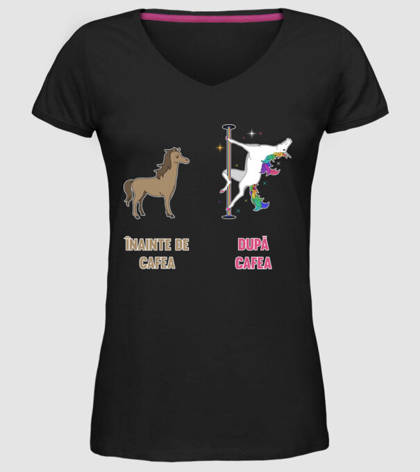 Înainte de cafea - După cafea model negru pe tricou