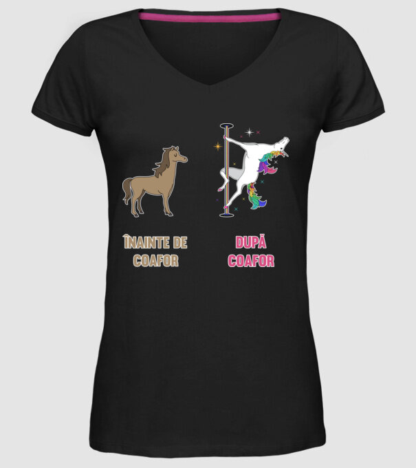 Înainte de coafor - După coafor model negru pe tricou