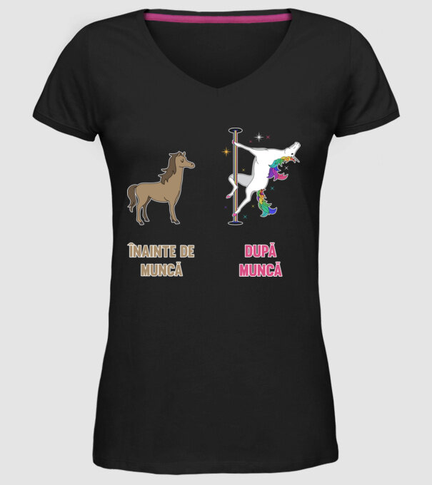 Înainte de muncă - după muncă model negru pe tricou