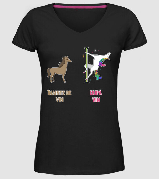 Înainte de vin - După vin model negru pe tricou