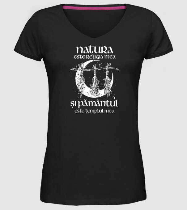 Natura este religia mea model negru pe tricou
