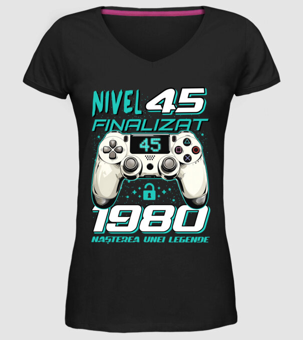 Nivel finalizat 45 1980 model negru pe tricou