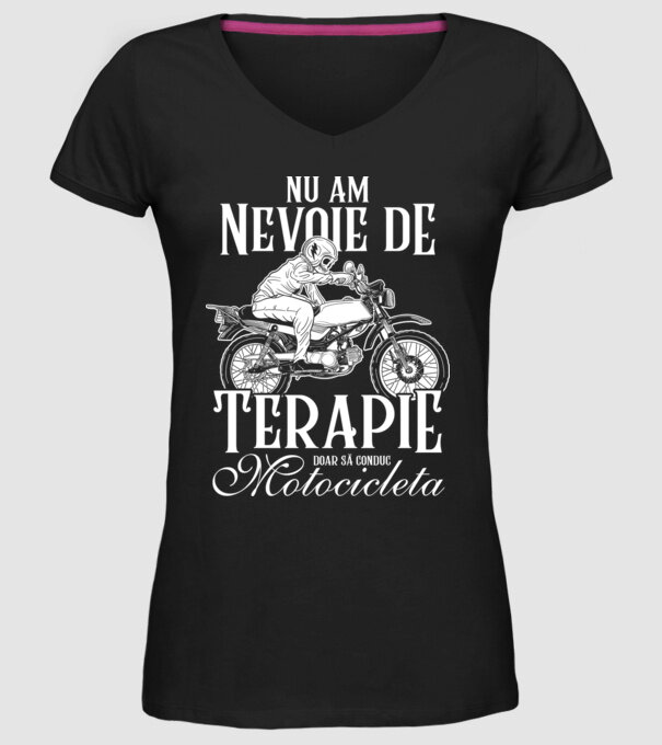 nu am nevoie de terapie, doar să conduc motocicleta model negru pe tricou