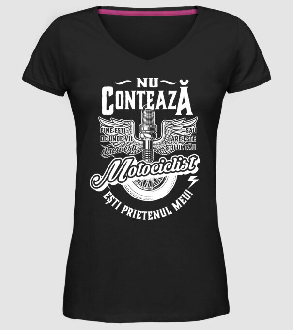 Nu contează cine ești, de unde vii sau care este stilul tău, dacă ești motociclist ești prietenul meu! model negru pe tricou