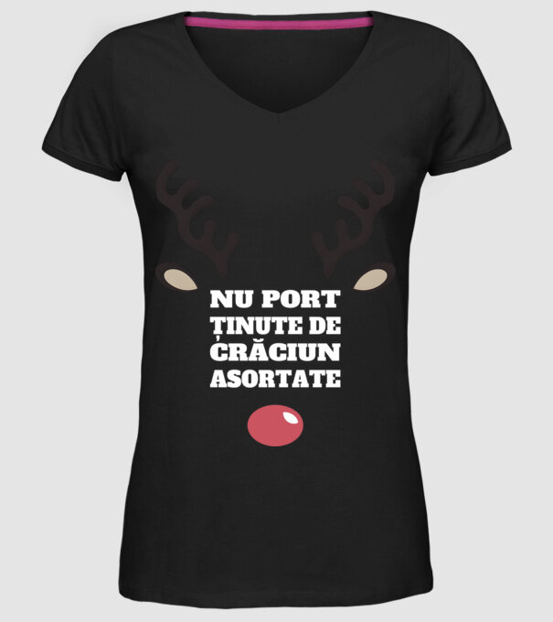 Nu port ținute de crăciun asortate crăciun chiar căprioară Negru model negru pe tricou
