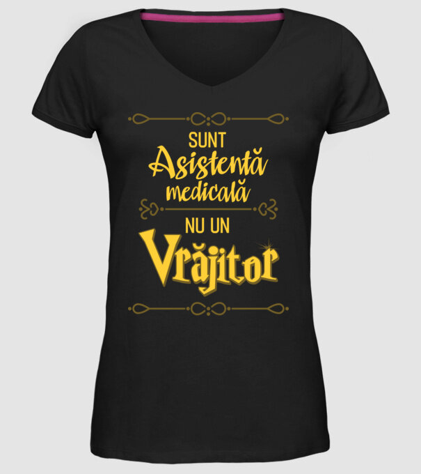 Sunt asistentă medicală, nu o vrăjitoare model negru pe tricou