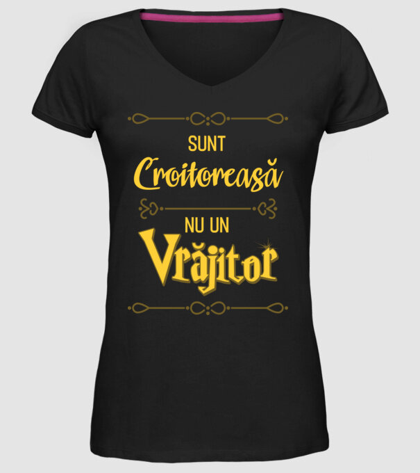 Sunt croitoreasă, nu o vrăjitoare model negru pe tricou
