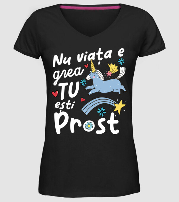 Nu viața e grea, tu ești prost model negru pe tricou