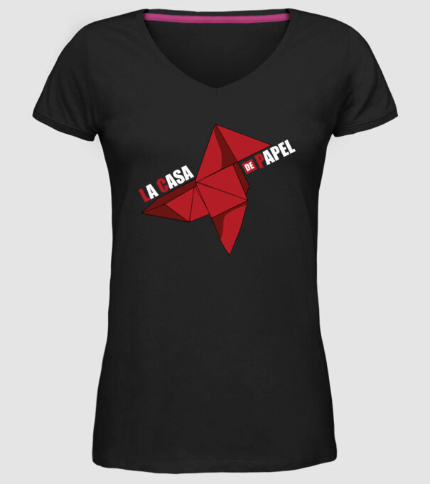 origami la casa de papel model negru pe tricou