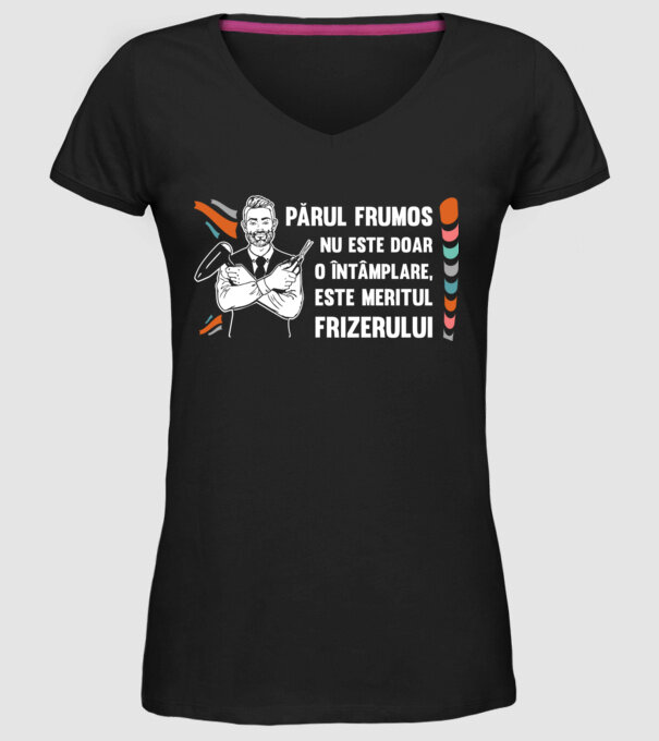 părul frumos nu este doar o întâmplare, este meritul frizerului model negru pe tricou