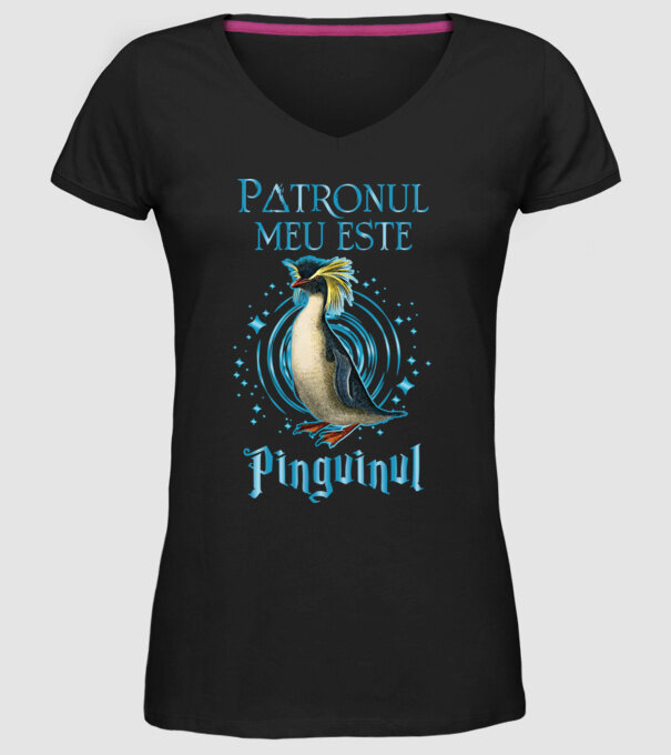 Patronul meu este PINGUINUL model negru pe tricou
