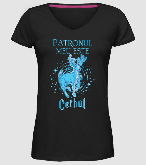 Patronul meu este CERBUL model negru pe tricou