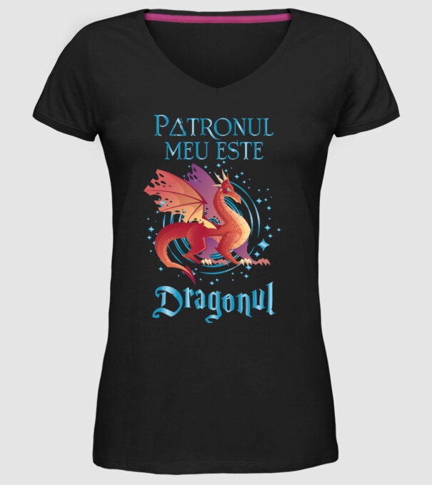 Patronul meu este DRAGONUL model negru pe tricou