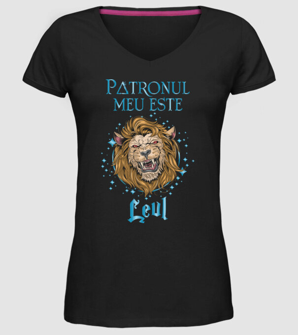 Patronul meu este LEUL model negru pe tricou