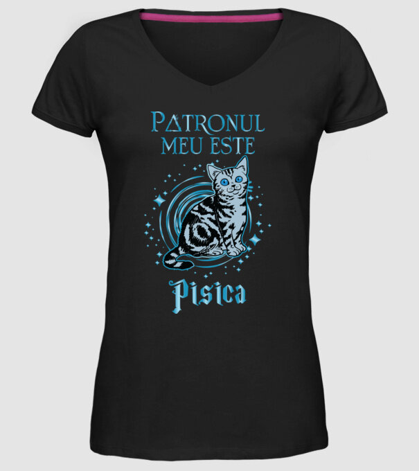 Patronul meu este PISICA model negru pe tricou