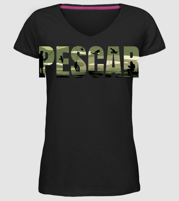 PESCAR model negru pe tricou