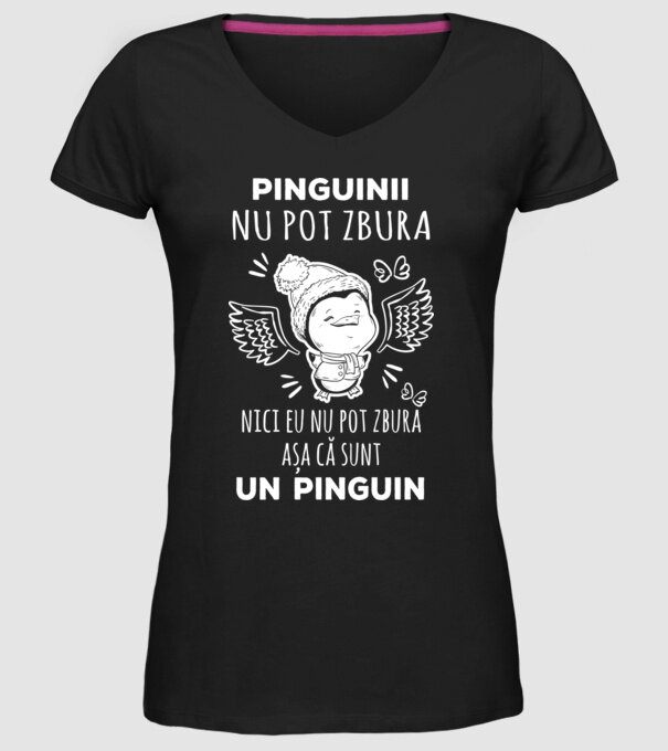 pinguinii nu pot zbura, nici eu nu pot zbura, așa că sunt un pinguin model negru pe tricou