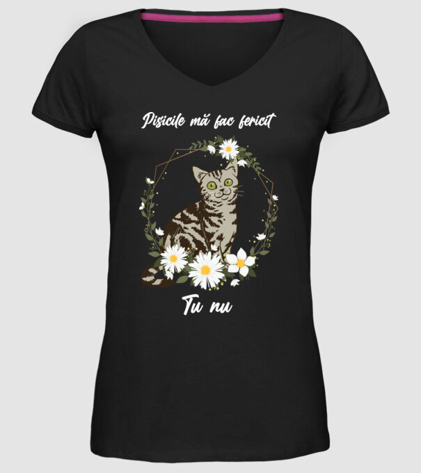 Pisicile mă fac fericit(ă), tu nu model negru pe tricou
