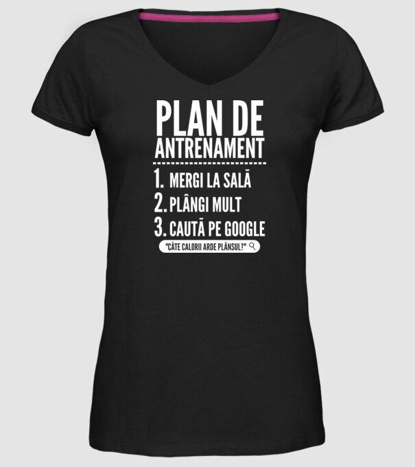 plan de antrenament mergi la sală, plângi mult, caută pe Google x model negru pe tricou