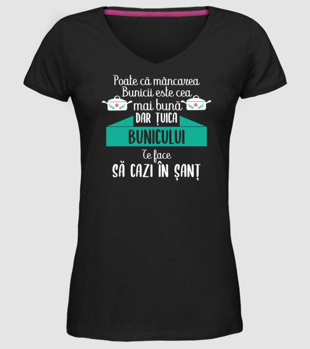 poate că mâncarea bunicii este cea mai bună, dar țuica bunicului te face să cazi în șanț model negru pe tricou