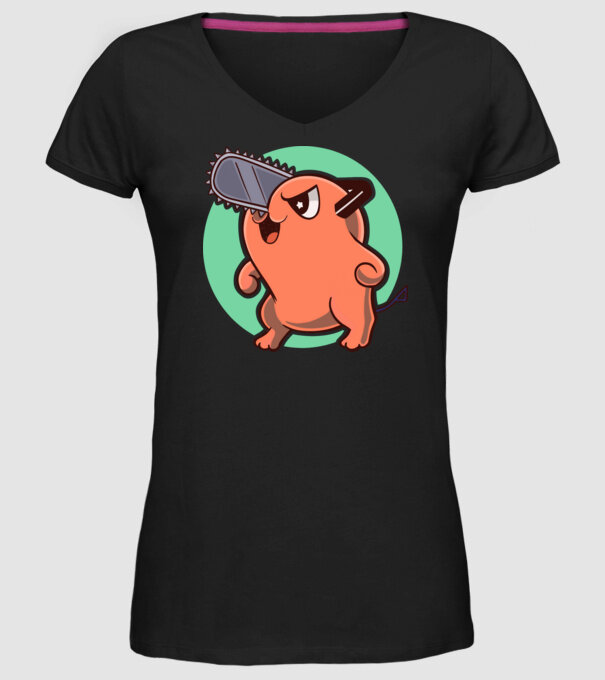 Pochita - ChainSawMan model negru pe tricou