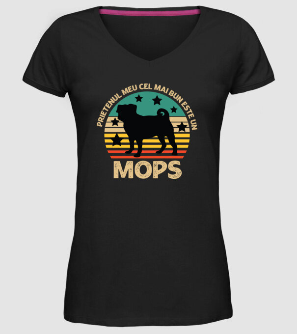 Prietenul meu cel mai bun este un mops model negru pe tricou