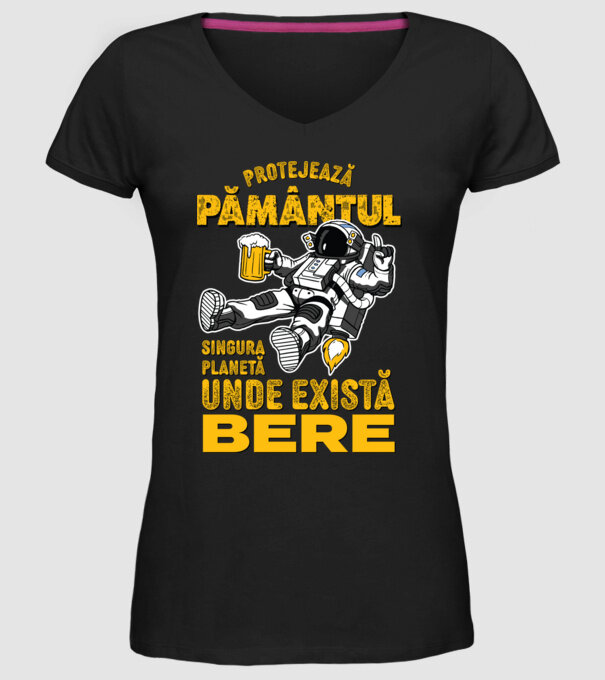 Protejează Pământul, singura planetă unde există bere model negru pe tricou