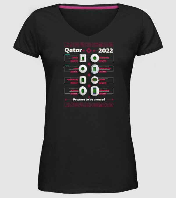 Qatar 2022 Stadiums model negru pe tricou