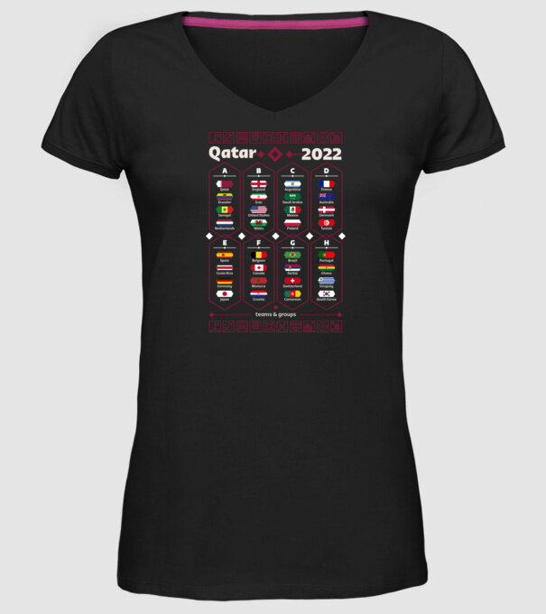 Qatar 2022 teams - groups model negru pe tricou