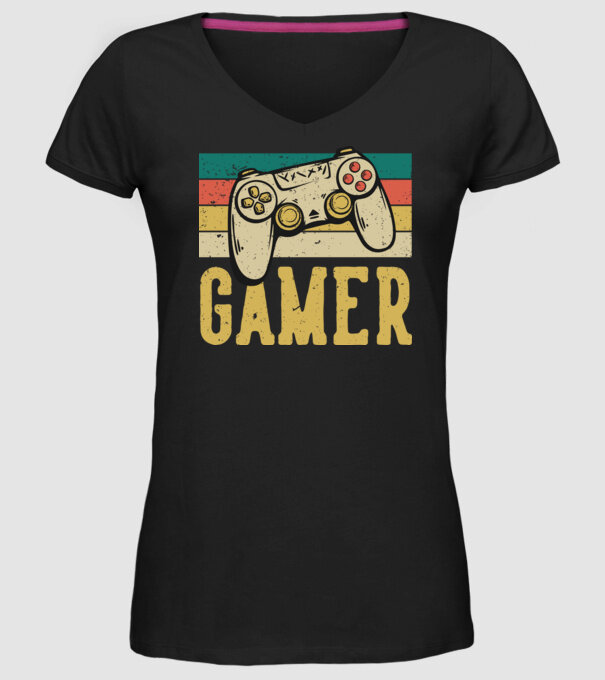 Retro gamer model negru pe tricou