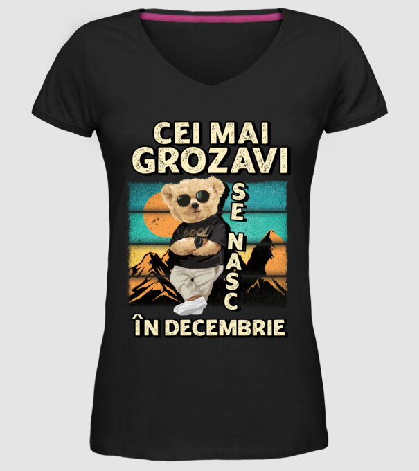 RETRO teddy DECEMBRIE model negru pe tricou