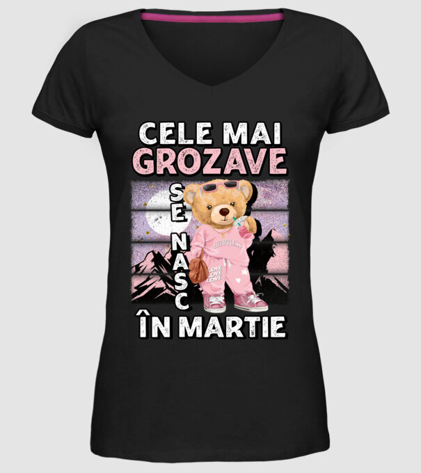 RETRO teddy fetişcană MARTIE model negru pe tricou
