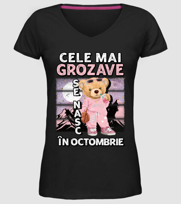 RETRO teddy fetişcană OCTOMBRIE model negru pe tricou
