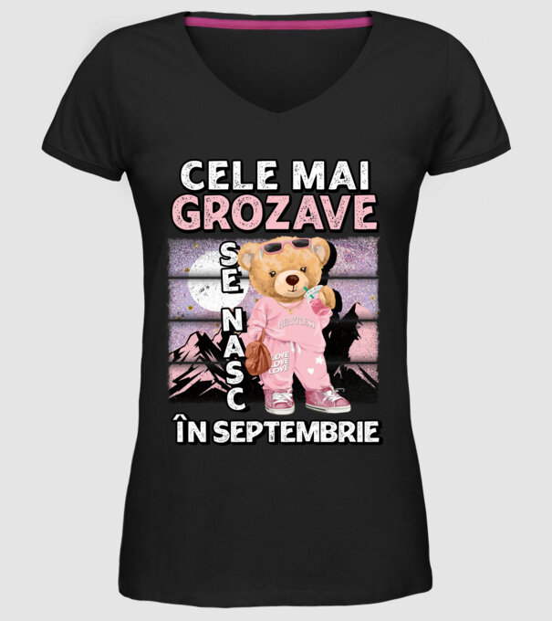 RETRO teddy fetişcană SEPTEMBRIE model negru pe tricou
