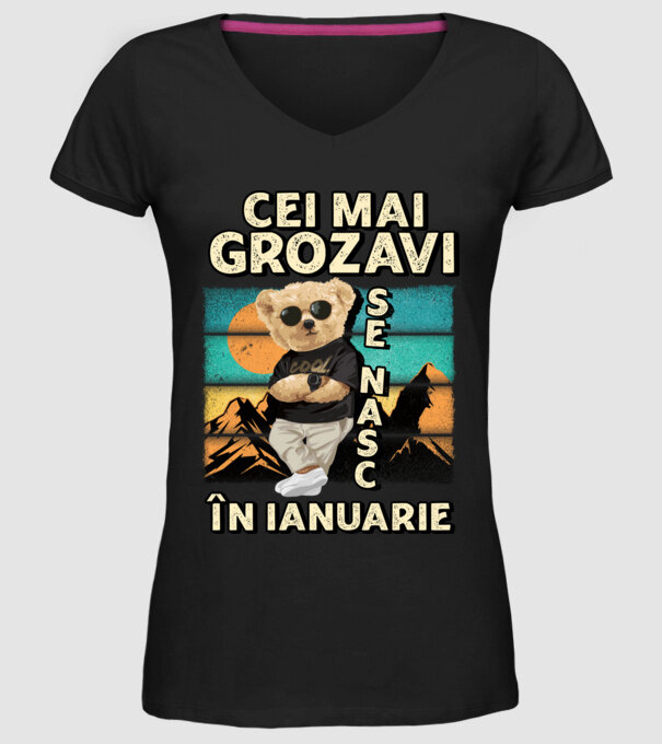 RETRO teddy IANUARIE model negru pe tricou