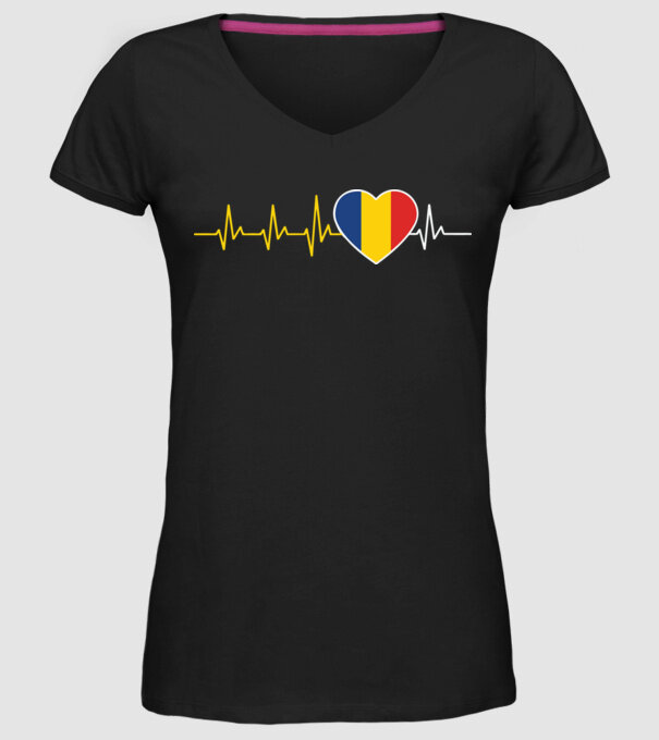 România heartbeat model negru pe tricou