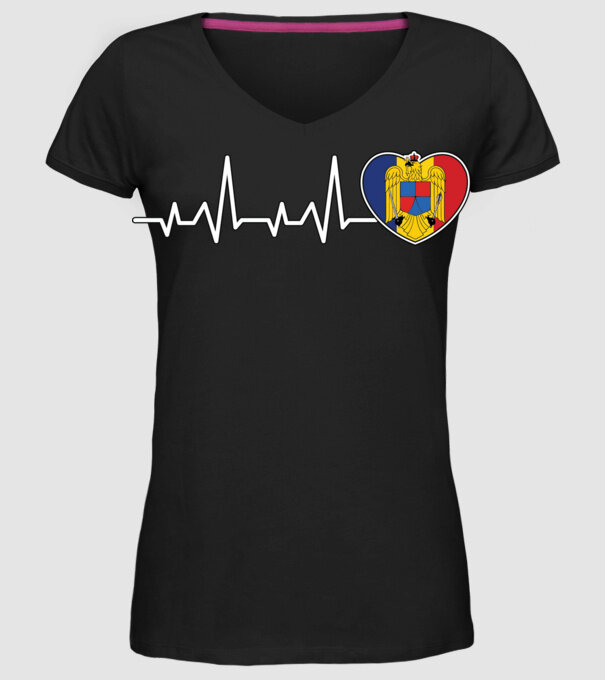 ROMANIA heartbeat model negru pe tricou