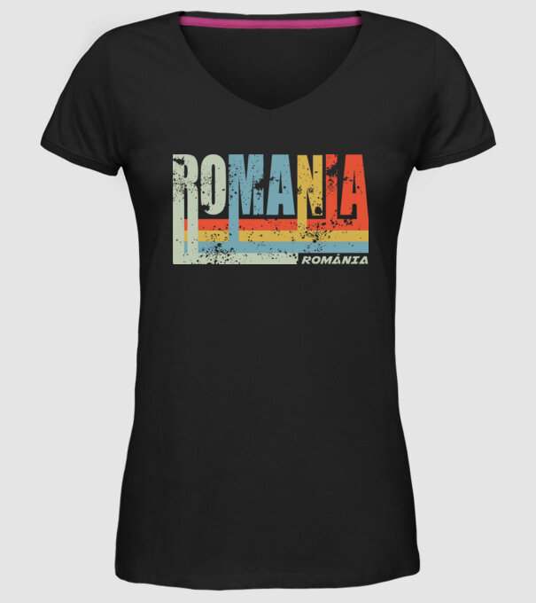 România retro model negru pe tricou